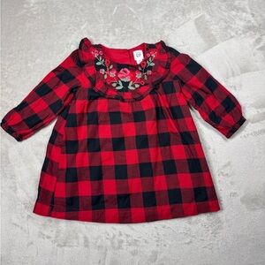 Gap Embroidered Floral Red Black Buffalo Plaid Ruffle
A Line Cotton Dress 12-18M